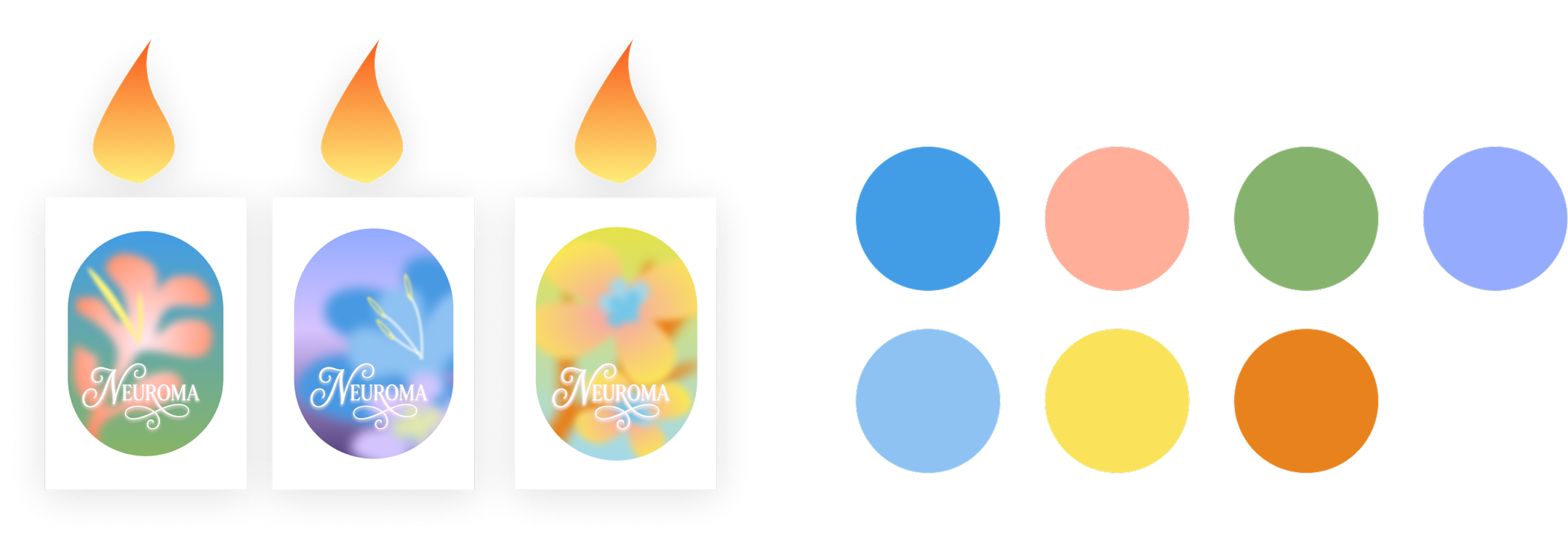 Neuroma candle tag designs and color palette